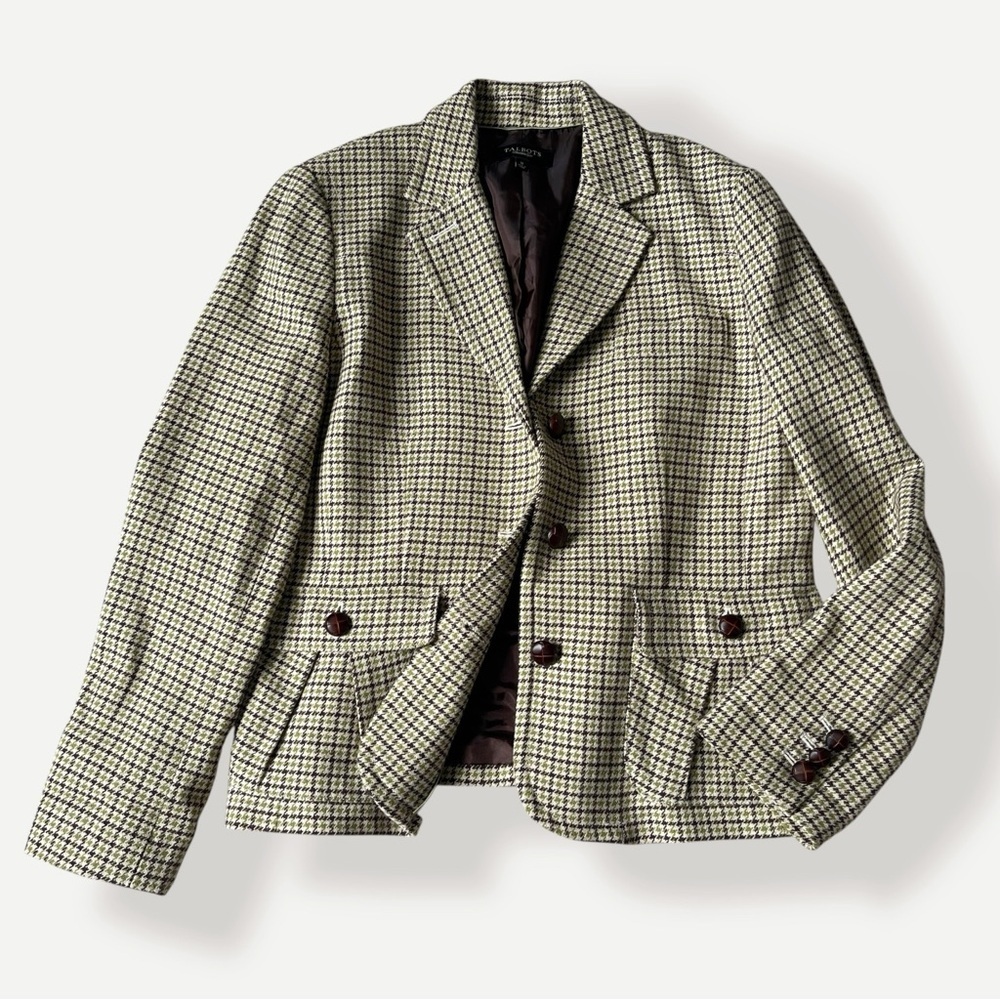 Talbots Classic Fit Houndstooth Blazer Jacket Size 12 Brown Green Wool Blend - Picture 5 of 11